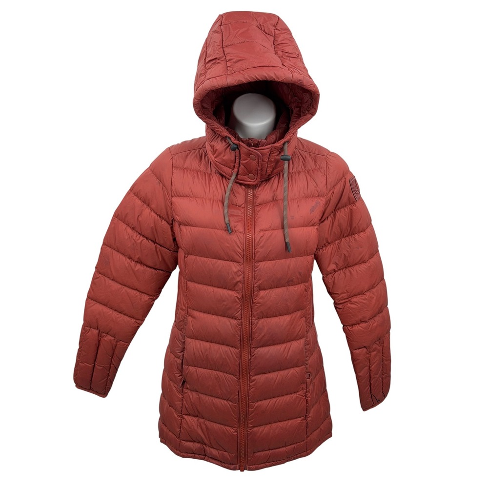 Lole Down Puffer Jacket Women SZ M Maroon Winter Hooded Coat Winter Long Commute